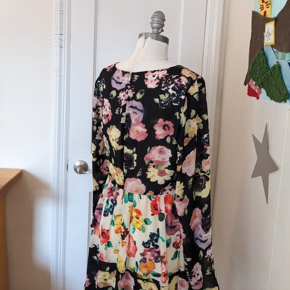 Asos Style London Patchwork Colorblock Floral Long Sleeve Dress - New, NWT - Picture 4 of 16